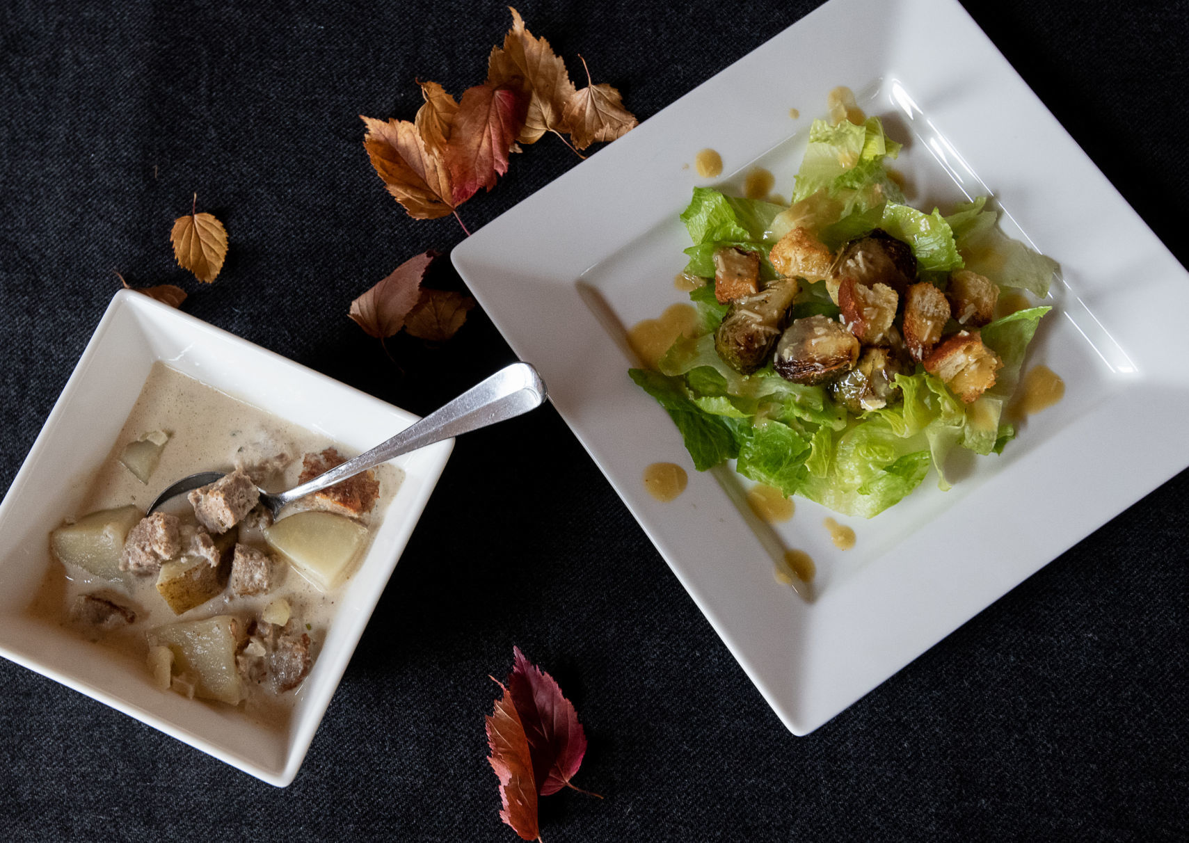 Meatloaf soup and brussel Caesar